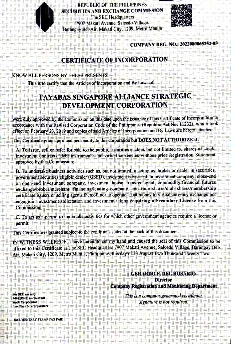 TASDEC SEC Certificate of Incorporation preview